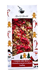 Czekolada biała z karmelizowanymi orzechami i maliną