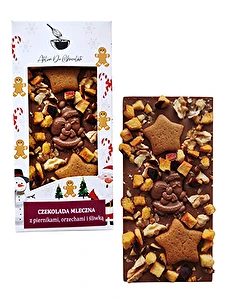 Czekolada mleczna z piernikami, orzechami i śliwką