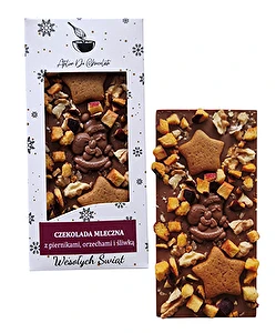 Czekolada mleczna z piernikami, orzechami i śliwką